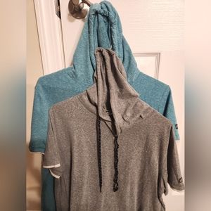 2 Hooded Short Sleeve Shirts Blue Grey